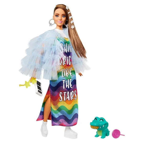 Barbie Extra Renkli Elbiseli Bebek Gyj78 - Görsel 8