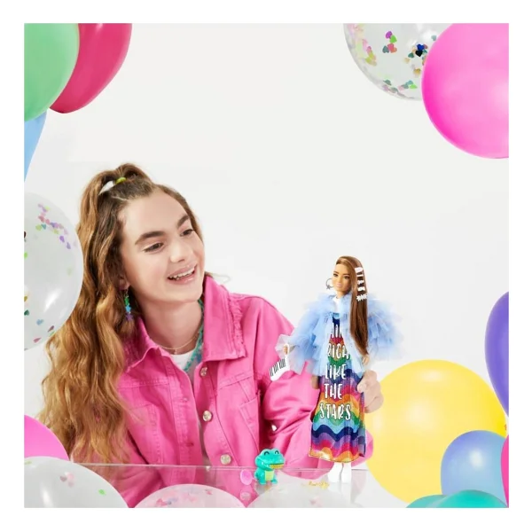 Barbie Extra Renkli Elbiseli Bebek Gyj78 - Görsel 6