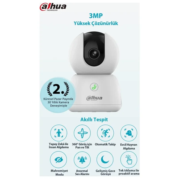 Dahua Hero B1 2k 3 Mp 360 Derece Bebek Gece Görüşlü Ip Wi-Fi Güvenlik Kamerası - Görsel 2