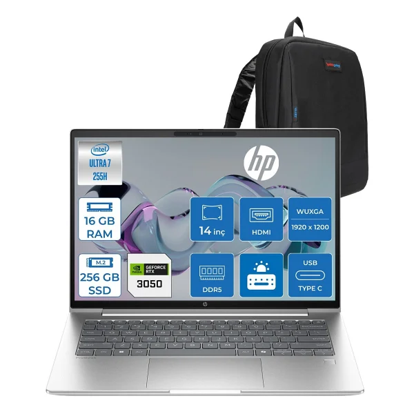 Hp Probook 4 G1ı Intel Ultra7 255h 32gb DDR5 1tb SSD 4gb/Rtx3050 14"Wuxga (1920 X 1200) 400nıts 100% Srgb Ips Freedos Taşınabilir Bilgisayar D36kmetf13+Zettaçanta - 1 TB - 32 GB - Görsel 6