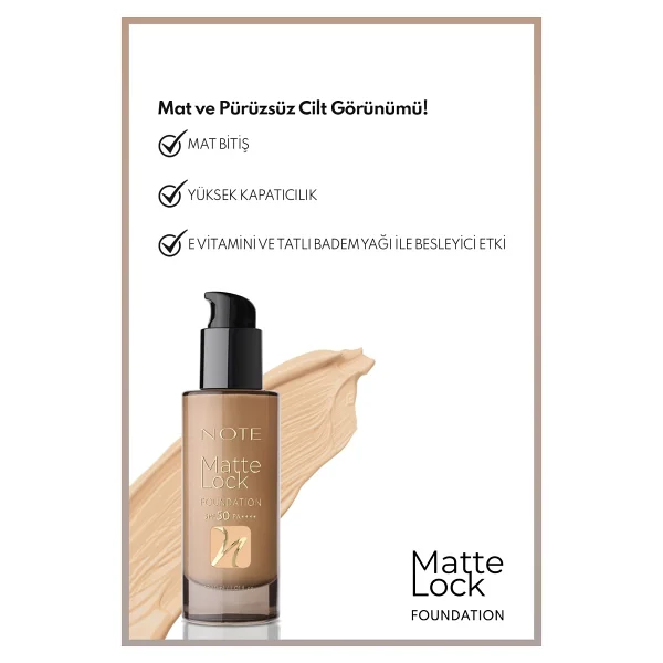 Note Matte Lock Spf 50 Pa++++ 120 Medium Beige 30 Ml Likit Fondöten - Görsel 3