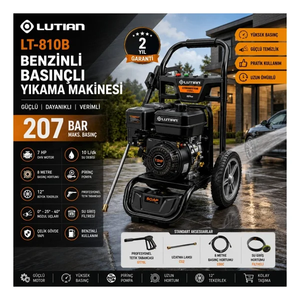Lutian LT-810B 207 Bar Benzinli Basınçlı Yıkama Makinesi - Görsel 3