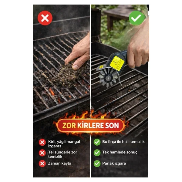 Kraft Hart Mangal Temizleme Fırçası Çelik Tel Izgara Temizleyici Barbekü Grill Fırçası Dayanıklı Saplı - Görsel 2
