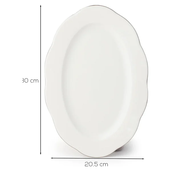 Porsima 4451 Yonca Porselen Platin Fileli Kayık Tabak Seti - Oval Kahvaltılık Sunumluk Seti 30cm - 30 Cm - Görsel 3