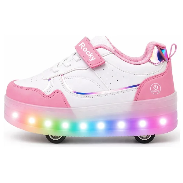 Rocky Sport Glow Kız Erkek Çocuk Patenli, Işıklı Rahat Spor Ayakkabı & Sneaker 4 Teker Kaykay Ayakkabı - Pembe - 35 - Görsel 3