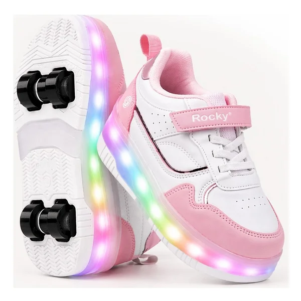 Rocky Sport Glow Kız Erkek Çocuk Patenli, Işıklı Rahat Spor Ayakkabı & Sneaker 4 Teker Kaykay Ayakkabı - Beyaz - 32 - Görsel 6