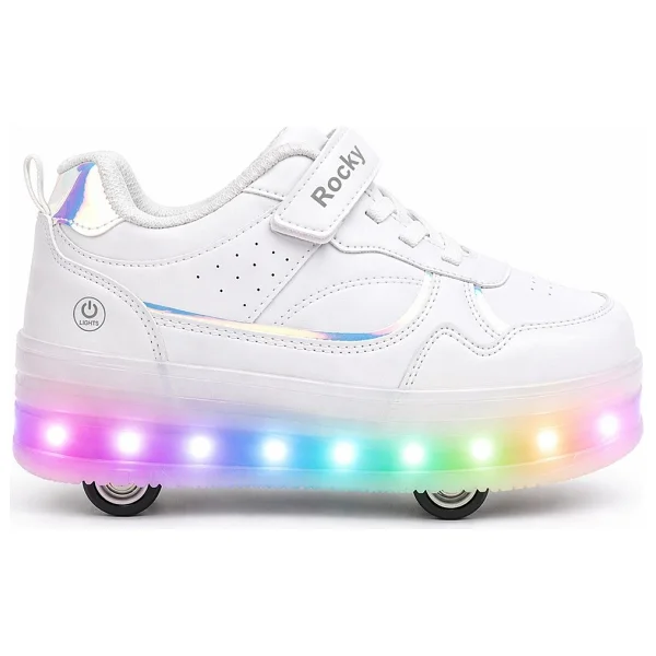 Rocky Sport Glow Kız Erkek Çocuk Patenli, Işıklı Rahat Spor Ayakkabı & Sneaker 4 Teker Kaykay Ayakkabı - Beyaz - 32 - Görsel 2