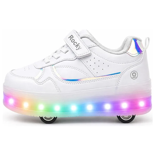 Rocky Sport Glow Kız Erkek Çocuk Patenli, Işıklı Rahat Spor Ayakkabı & Sneaker 4 Teker Kaykay Ayakkabı - Beyaz - 32 - Görsel 3