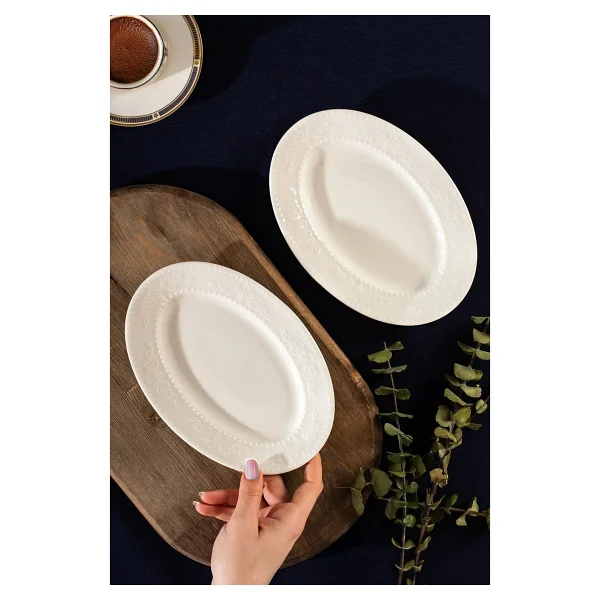 Porsima 4460 Burçak Porselen Kayık Tabak Seti - Oval Kahvaltılık Sunumluk Seti 20cm - 20 Cm - Görsel 3