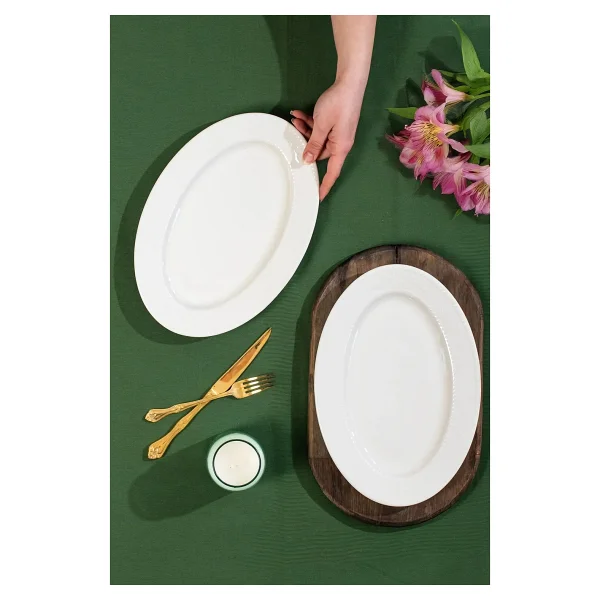 Porsima 4456 Burçak Porselen Kayık Tabak Seti - Oval Kahvaltılık Sunumluk Seti 30CM - 30 cm - Görsel 4