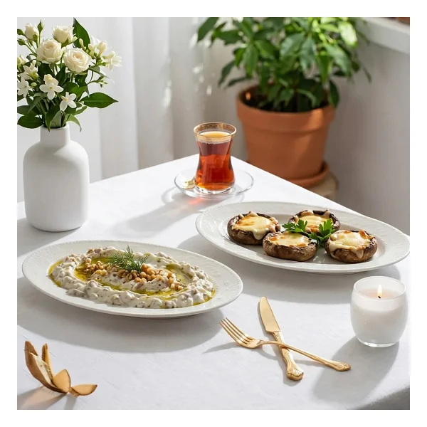 Porsima 4456 Burçak Porselen Kayık Tabak Seti - Oval Kahvaltılık Sunumluk Seti 30CM - 30 cm - Görsel 3