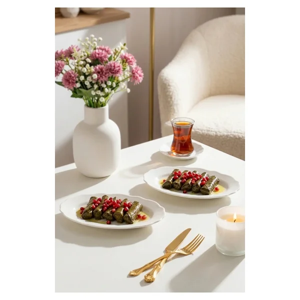 Porsima 4462 Gonca Porselen Kayık Tabak Seti - Oval Kahvaltılık Sunumluk Seti 20cm - 20 Cm - Görsel 5