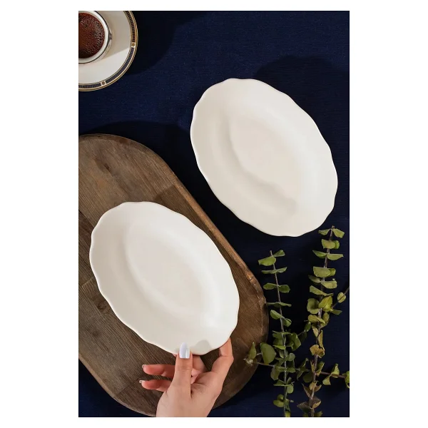 Porsima 4462 Gonca Porselen Kayık Tabak Seti - Oval Kahvaltılık Sunumluk Seti 20cm - 20 Cm - Görsel 2