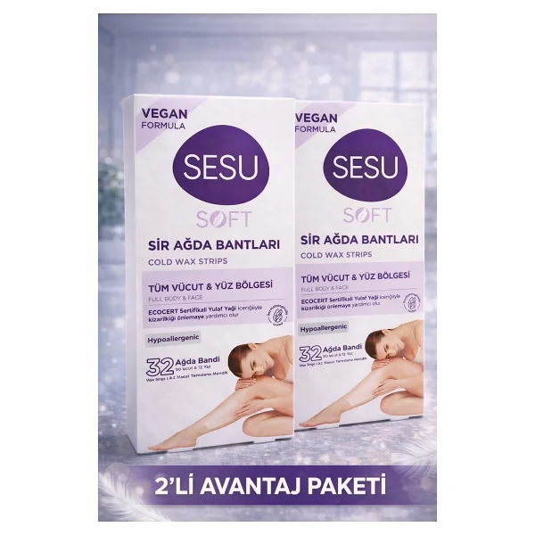 Sesu Soft Sir Ağda Bantları 32 Adet N Formula Tüm Vücut Ve Yüz Için Soğuk Ağda Bandı 2'li Paket - Görsel 2