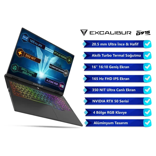 Casper Excalibur G915.1362-Df60a-C İ7-13620h 32 GB 1 TB SSD Rtx5060 16" Wuxga Gaming Laptop - Görsel 3