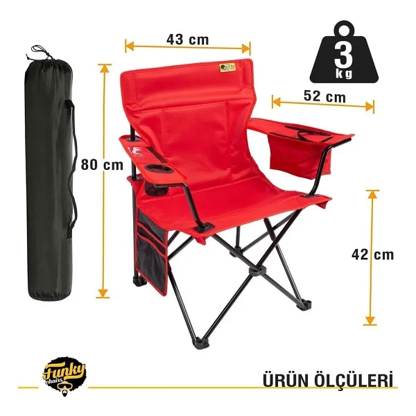 Funky Chairs Cool Ice Kırmızı Lüks Kamp Sandalyesi - Görsel 7