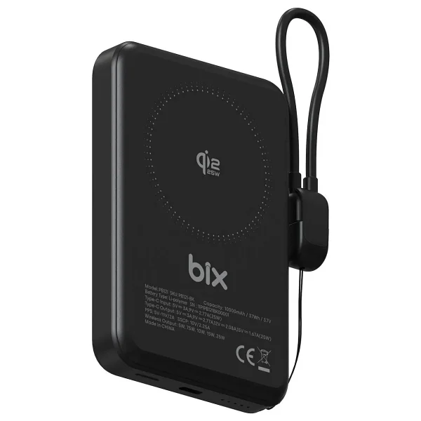 Bix Pb121 Siyah 10000 mAh Hızlı Şarj Magsafe Powerbank