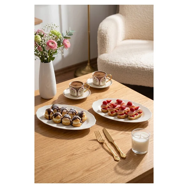 Porsima 4461 Gonca Porselen Kayık Tabak Seti - Oval Kahvaltılık Sunumluk Seti 25cm - Görsel 4