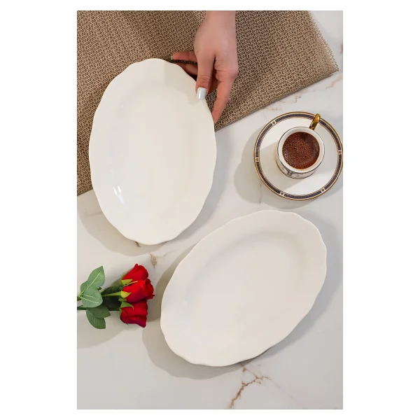 Porsima 4461 Gonca Porselen Kayık Tabak Seti - Oval Kahvaltılık Sunumluk Seti 25cm - Görsel 2