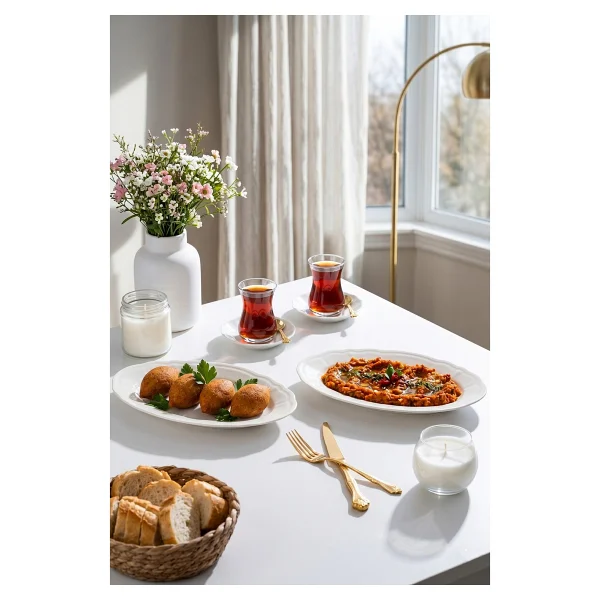 Porsima 4450 Tiffany Porselen Kayık Tabak Seti - Oval Kahvaltılık Sunumluk Seti 25cm - Görsel 4