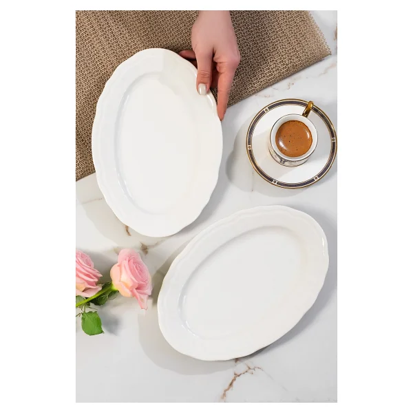 Porsima 4450 Tiffany Porselen Kayık Tabak Seti - Oval Kahvaltılık Sunumluk Seti 25cm - Görsel 2