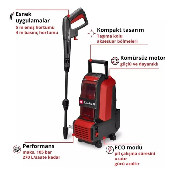 Einhell Hypresso 36/105 105 Bar Çift Akülü 4 Ah Basınçlı Yıkama Makinesi - Görsel 2