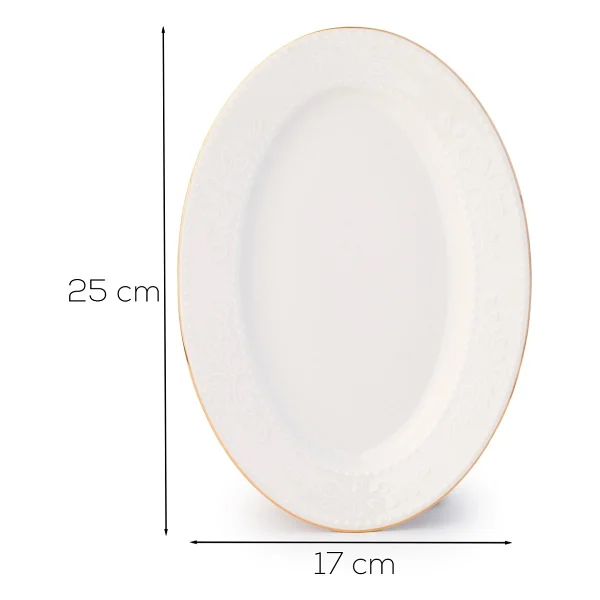 Porsima 4457 Burçak Porselen Altın Fileli Kayık Tabak Seti - Oval Kahvaltılık Sunumluk Seti 25cm - Görsel 3