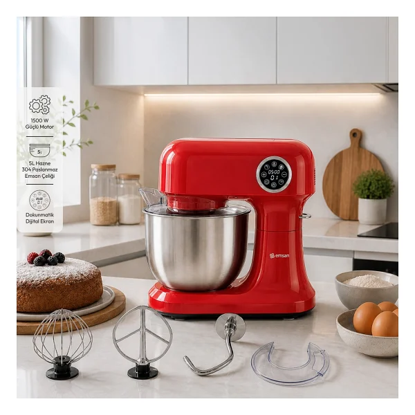 Emsan Bella Gusto Pro Dijital 1500 W Kırmızı 5 Lt Stand Mikser - Görsel 4