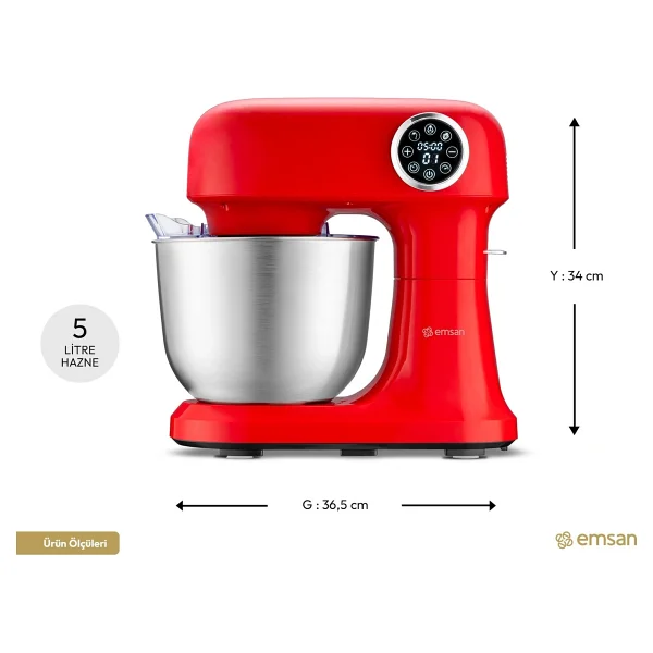 Emsan Bella Gusto Pro Dijital 1500 W Kırmızı 5 Lt Stand Mikser - Görsel 2