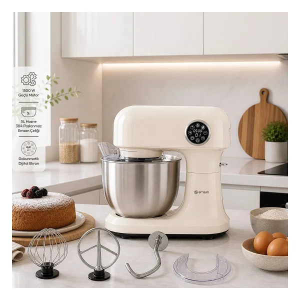 Emsan Bella Gusto Pro Dijital 1500 W Krem 5 Lt Stand Mikser - Görsel 4