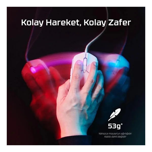 Hyperx Pulsefire Haste 2 Beyaz Makrolu Optik Kablolu Oyuncu Mouse - Görsel 2