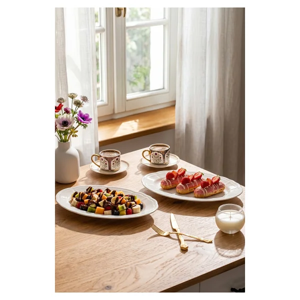 Porsima 4447 Tiffany Porselen Kayık Tabak Seti - Oval Kahvaltılık Sunumluk Seti 30cm - Görsel 4