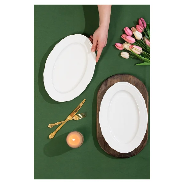Porsima 4447 Tiffany Porselen Kayık Tabak Seti - Oval Kahvaltılık Sunumluk Seti 30cm - Görsel 2