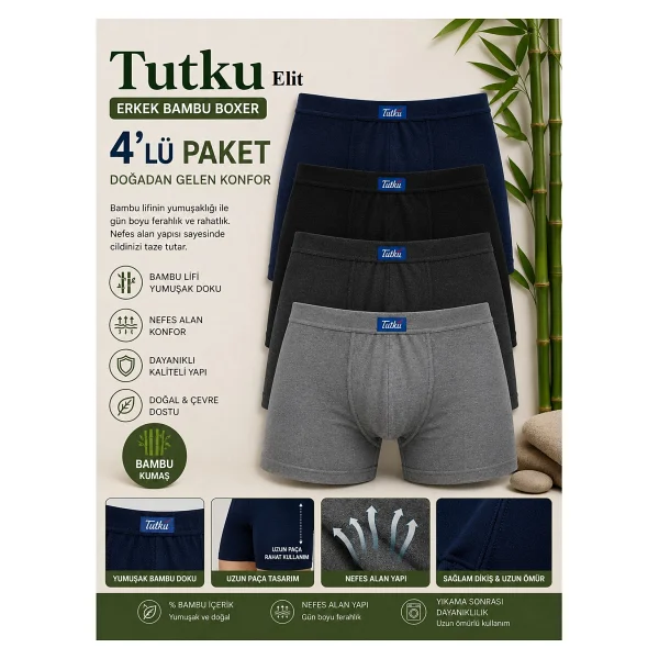 Tutku Elit 1254 4'lü Erkek Boxer - Görsel 4