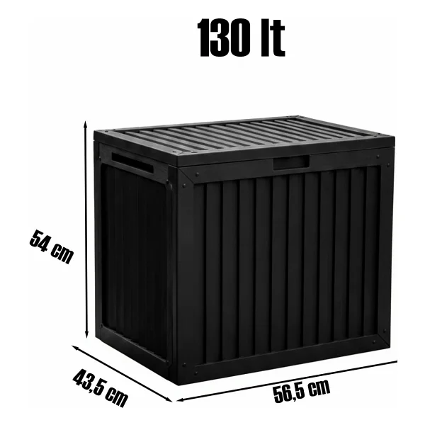 Porsima 161001-010 130lt Kilitli Organizer Kapaklı Bahçe Balkon Kiler Sandığı Çok Amaçlı Depolama Sandığı Siyah Siyah - Görsel 5