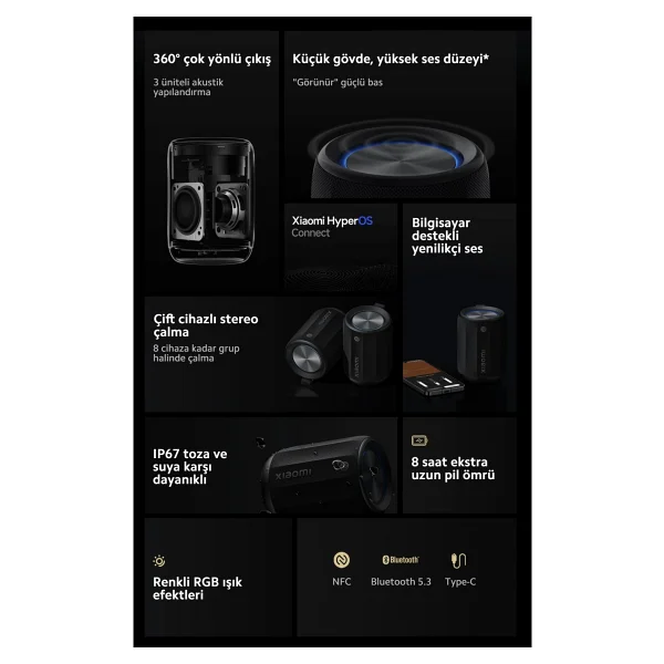 Xiaomi Mi Bluetooth Speaker Mini Siyah Kompakt Tasarım Ve Suya Dayanıklılık İle 2000 mAh Batarya - Görsel 10