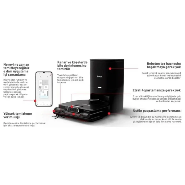 Tefal X-Plorer Serie 240+ AI Rg9695 Çöp İstasyonlu Akıllı Robot Süpürge - Görsel 9