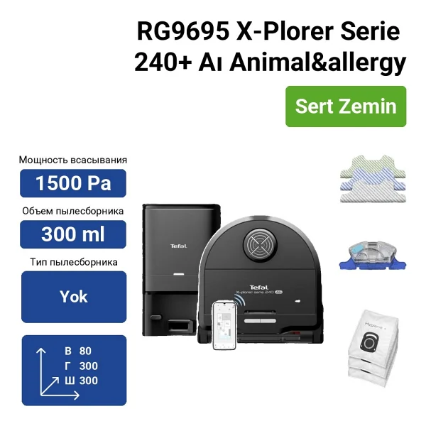Tefal X-Plorer Serie 240+ AI Rg9695 Çöp İstasyonlu Akıllı Robot Süpürge - Görsel 10