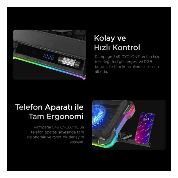 Rampage Cyclone S49 RGB Fanlı 19" Laptop Soğutucu - Görsel 5