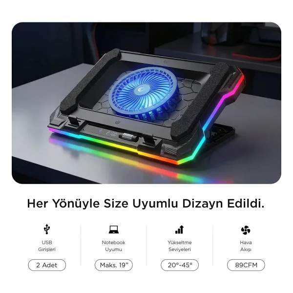 Rampage Cyclone S49 RGB Fanlı 19" Laptop Soğutucu - Görsel 6