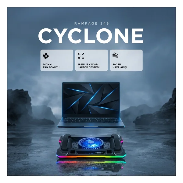 Rampage Cyclone S49 RGB Fanlı 19" Laptop Soğutucu - Görsel 7