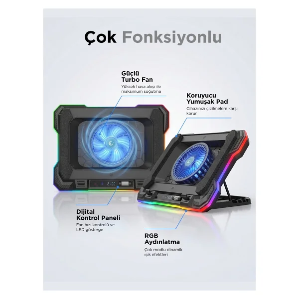 Rampage Cyclone S49 RGB Fanlı 19" Laptop Soğutucu - Görsel 8