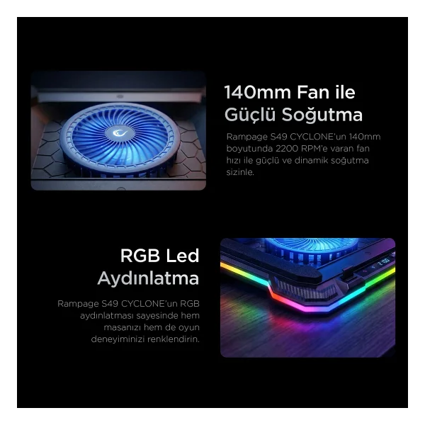 Rampage Cyclone S49 RGB Fanlı 19" Laptop Soğutucu - Görsel 10