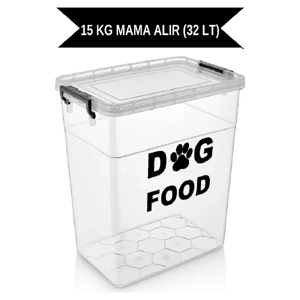 Deembro 15 Kg (32 Lt) Köpek Mama Saklama Kabı Köpek Maması Saklama Kabı Kutusu Hava Almaz Sızdırmaz Kilitli Büyük Boy - Görsel 2
