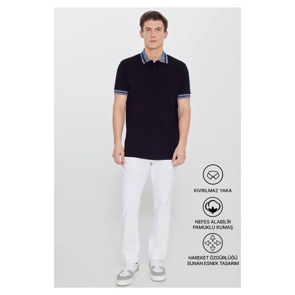 Altınyıldız Classıcs Erkek Siyah %100 Pamuk Kıvrılmaz Pike Polo Yaka Slim Fit Dar Kesim Tişört - Görsel 2