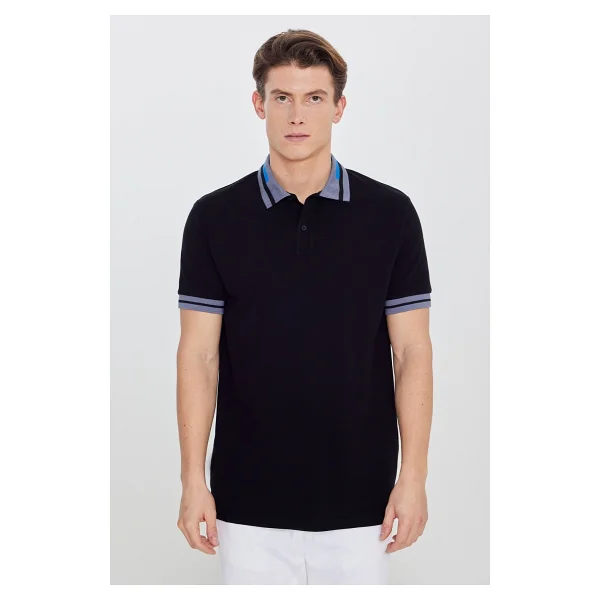 Altınyıldız Classıcs Erkek Siyah %100 Pamuk Kıvrılmaz Pike Polo Yaka Slim Fit Dar Kesim Tişört - Görsel 3