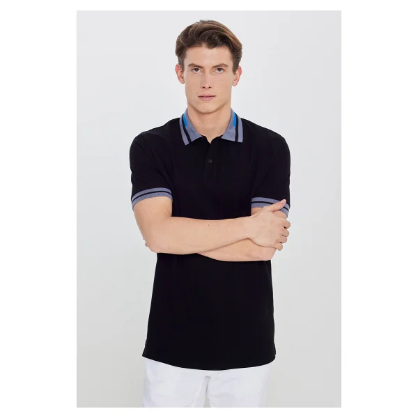 Altınyıldız Classıcs Erkek Siyah %100 Pamuk Kıvrılmaz Pike Polo Yaka Slim Fit Dar Kesim Tişört - Görsel 5