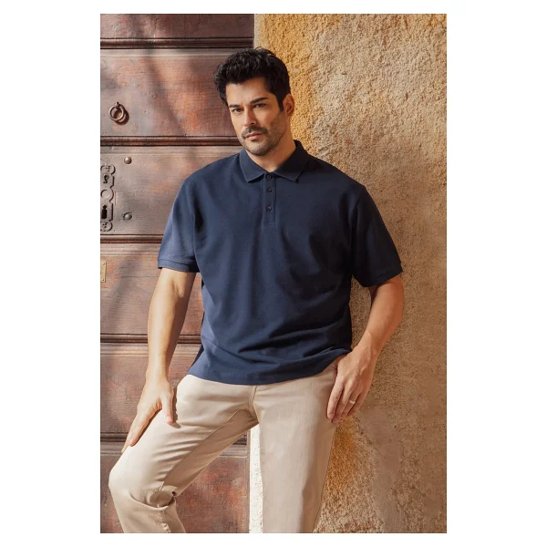 Altınyıldız Classıcs Erkek Lacivert %100 Pamuk Kıvrılmaz Pike Polo Yaka Slim Fit Dar Kesim Tişört - Görsel 4