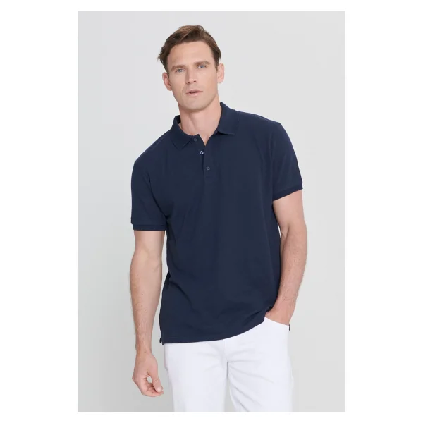 Altınyıldız Classıcs Erkek Lacivert %100 Pamuk Kıvrılmaz Pike Polo Yaka Slim Fit Dar Kesim Tişört - Görsel 7