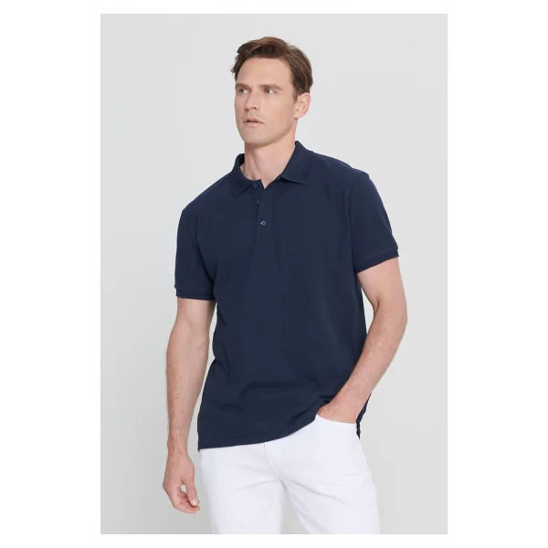 Altınyıldız Classıcs Erkek Lacivert %100 Pamuk Kıvrılmaz Pike Polo Yaka Slim Fit Dar Kesim Tişört - Görsel 9